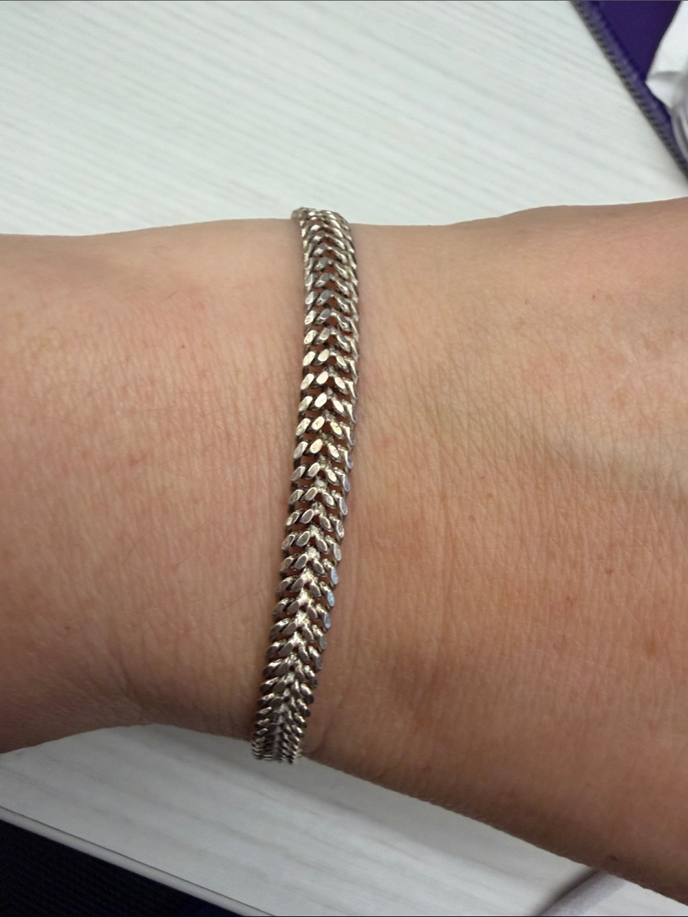 Sterling Silver Herringbone Bracelet - Silver